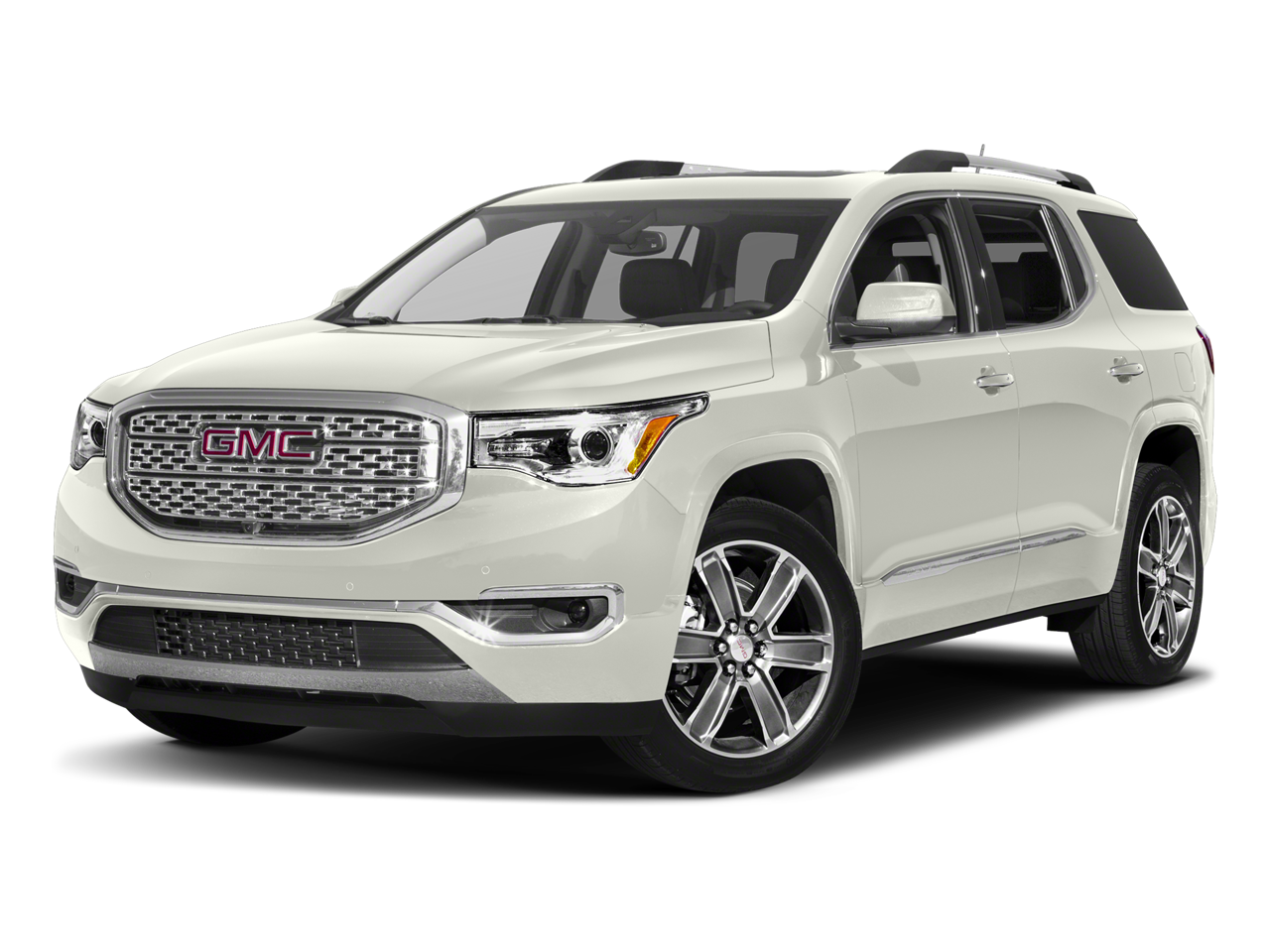 2018 GMC Acadia Denali in White Frost Tricoat — front three-quarter view